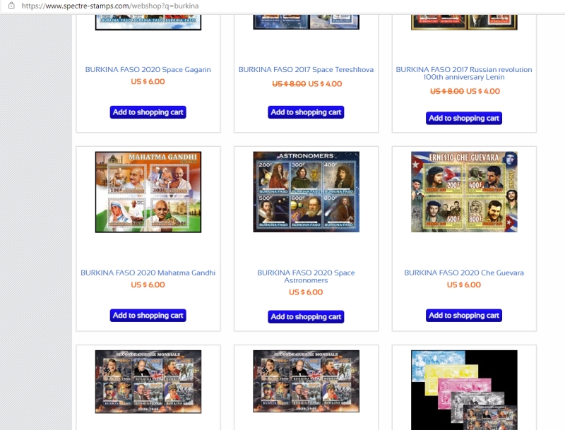 Burkina Faso counterfeit Stamps Falsly Claimed to be 2020 Issues on spectre-stamps Website Burkina Faso counterfeit Stamps Falsly Claimed to be 2020 Issues on spectre-stamps Website